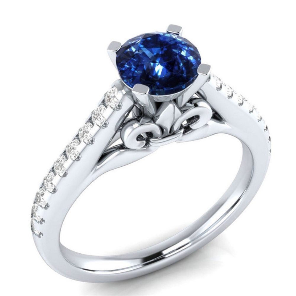 925 Silver Ring Round Cut Blue Sapphire New - Picture 1 of 4